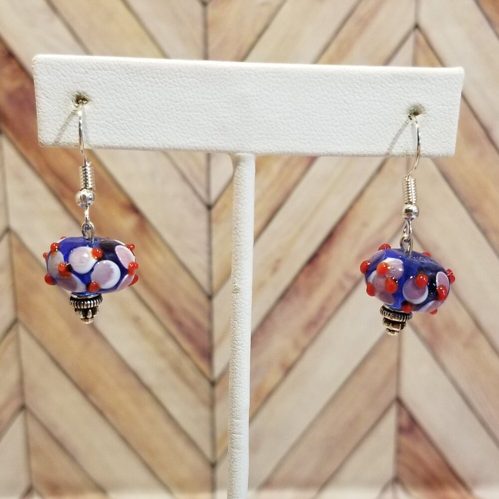 Red, Pink, White, and Blue Glass Bead Dangling Earrings